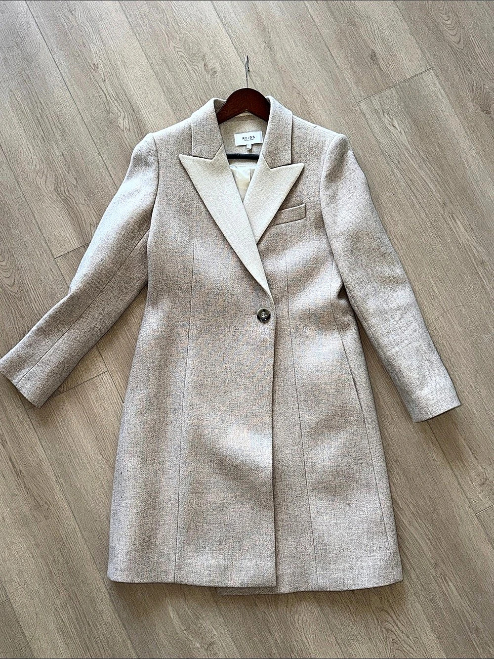 Reiss Mandie Contrast Collar Wool-Blend Coat Cream US 6